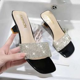 Slippers Slippers New Brigt Diamond Sandals Open Toe IG eels Womens Party Dress Soes Sizes 35-42 H240327
