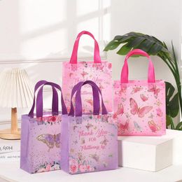 Gift Wrap 4Pcs Butterfly Party Favours Bag Pink Purple Flowers Bags For Girls Birthday Baby Shower Supplies