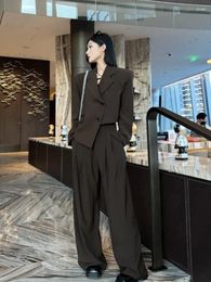 Women's Two Piece Pants Insozkdg 2024 Autumn Winter Grey Irregular Oversize Blazer Wide Leg Suit Lapel Long Sleeve Women Fashion