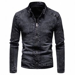 black Denim Jacket Men Motorcycle Jacket Spring Autumn Slim Fit Jackets Fi Casual Stand Collar Denim Coat Male t5Pt#