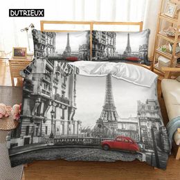 Bedding Sets Novelty Gift Paris Tower Red Car Print Polyester Set Romantic London City Quilt Duvet Cover Pillowcase 2/3pcs