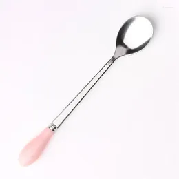 Spoons Stainless Steel Coffee Spoon Long Ceramic Handle Ice Cream Dessert Simple Small Kitchen Utensils