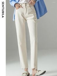 Women's Jeans Sentubila Straight Leg White Pant For Women 2024 Autumn Vintage High Waist Solid Washed Denim Pants Streetwear Trousers