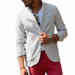 slim Fit Suit Coat Striped Print Men's Lapel Suit Coat with Pockets Butts Formal Busin for Thin Breathable Jacket Lg i5jg#