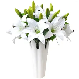 Decorative Flowers Artificial Lily Decor Silk Fake Floral Bouquet For Home Decoration