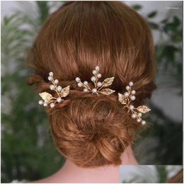 Hair Clips Barrettes 3Pcs Light Luxury Dress Pan U-Shaped Pearl Sier Petal Hairpin Set Party Hanfu Pin Headwear Drop Delivery Jewellery Otikm