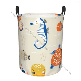 Laundry Bags Dirty Basket Foldable Organiser Cute Sea Animals Pattern Clothes Hamper Home Storage