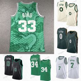 Tatum Jaylen Brown Basketball Jerseys Jrue Holiday Paul Pierce Larry Bird Derrick White Black City Jersey Green Edition Shirt Mitchell