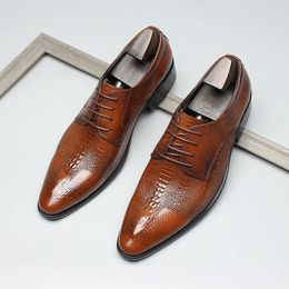 Dress Shoes Luxury Mens Fashion Crocodile Pattern Genuine Leather Designer Handmade Quality Wedding Business Man