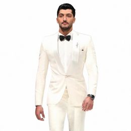 Красивый белый мужской костюм Slim Fit Blazer Sets для Busin Шаль с лацканами Смокинги 2 шт. Куртка и брюки Свадебная одежда для жениха C3Ml #