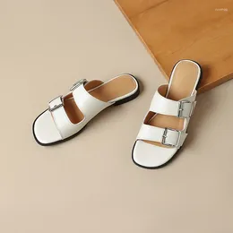 Slippers Casual Women Summer Wearing Vintage Double Belt Buckle Sandals Soft Sole Flip Flops Flat Borken Daily Shoe