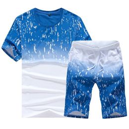 Summer Set Men Casual Beach Suits Short Sleeve 2PCS Sweatsuit + Shorts Fashion Tracksuit 2020 Men Sportsuits T-shirt + Shorts CX200730 001