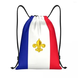 Shopping Bags Custom France Flag Fleur De Lis Drawstring Men Women Lightweight French Lily Flower Sports Gym Storage Backpack