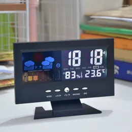 Table Clocks Multifunctional Weather Forecast Alarm Clock Indoor Outdoor Color Screen Display Temperature And Humidity Voice-activated