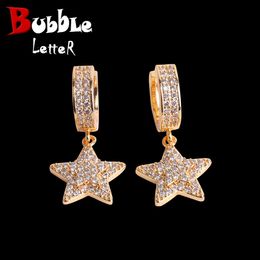 Bubble Letter Iced Out Women Earrings Star Real Gold Plated Hip Hop Jewellery 240323