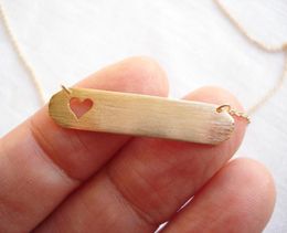 10PCS- N127 Gold Silver Hollow Out Open Heart Necklaces Simple Bar with Heart Necklaces Love Heart Necklaces for Lovers Couples9678723