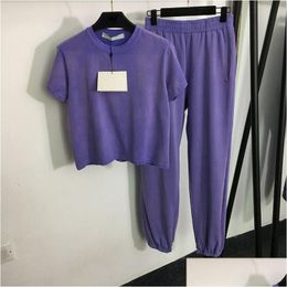 Womens Plus Size Tracksuits Fashion Letters Print Tracksuit Sport Tees Pants Luxury Purple Casual Two Pieces Drop Delivery Apparel Otzhl