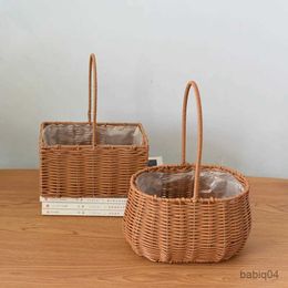 Storage Baskets Basket Mini Baskets Flower Small For Woven er Miniature With Picnic Girl Handle Gift Rattan Favors Storage Decorative FU