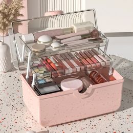 Bins Makeup Organizer for Cosmetic Large Capacity Layering Storage Box Desktop Makeup Container with Handled & Lock Decor