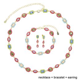 Luxury Fashion New Women Girl Jewelry Neon Colorful Enamel Geometric CZ Beaded Shaped Choker Necklace