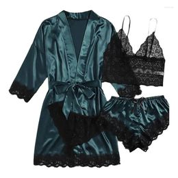 Bed Skirt Women's Lace Trim Nightdress 4pcs Lingerie With Matching Robe Soft And Comfortable Pyjama Sets For Women Girls Home