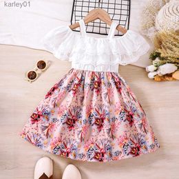 Girl's Dresses Dress For Kids 1 - 6 Years old Birthday Fashion Cute Lace Sleeve Off Shoulder Suspender Casual Princess Dresses Ootd For Girl yq240327