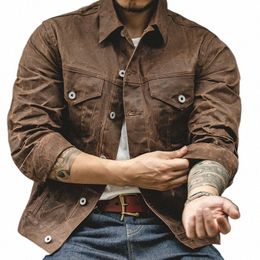 maden Workwear American Retro Heavyweight Canvas Oil Wax Jacket Amekaji Hunting Oil Wax Jacket Men's Autumn E7Ic#