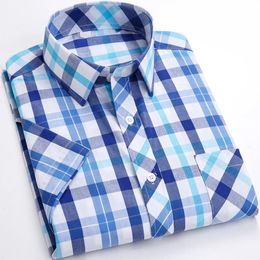 Plus Size S-8XL Mens Shirts Short Sleeve Fashion Cotton Soft Comfortable Thin Red Plaid Young Casual Social Shirt Clothing 240315