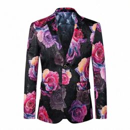 2024 New Men Jacquard Suit Jacket Luxury Rose Pattern Coat Busin Wedding Party Male Slim Fit Tuxedo Dr Blazers o52I#