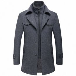 winter Men Slim Fit Wool Trench Coats Fi Middle Lg Outerwear Mens Double Collar Zipper Solid Colour Casusal Woollen Coats K2iE#