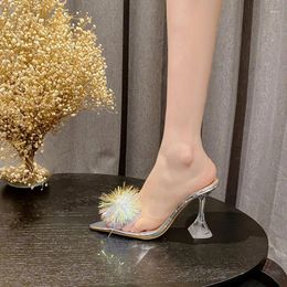 Heels Fashion 747 High Slippers Shoes Pointed Toe Women Slip on PVC Transparent Sapato Feminino Sexy Party Zapatos Mujer 70868