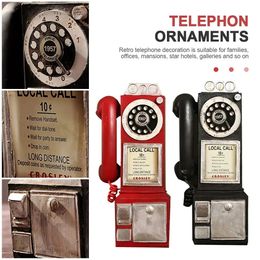 Home Decor Vintage Telephone Model Wall Hanging Crafts Ornaments Retro Dial Pay Phone Furniture Bar Decoration Accessory 240314