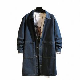 mens Autumn Fi Loose Casual Denim Trench Coat Men's High Quality Brand Lapel Lg Coat Big Pockets Streetwear Jacket U6kv#