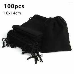 Gift Wrap 100pcs Velvet Bags 5x7/7x9/10x14cm Drawable Jewelry Packaging Bag Wedding Party Display Present Sweets Packing Pouches