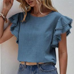 Women's Blouses Women Shirt Ruffle Short Sleeve Pullover Tops Stylish Summer With Loose Fit Blouse For Casual