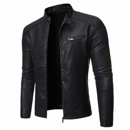 men's Jacket Black Leather Jacket Stand Collar Lg Sleeves Spring Autumn Fi Trend Korean Slim Fit Casual Motorcycle Jacket J3Qb#