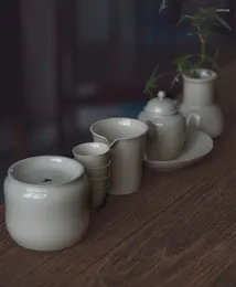 Teaware Sets Jingdezhen Teapot Grass-Wood Grey Glaze Tea Set Handmade Ceramic Single Small Household