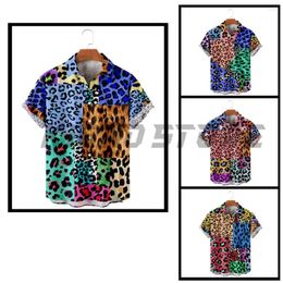 Men's Casual Shirts Button Down For Men Vintage Leopard Print Harajuku Block Turndown Outdoor Street Tops Short Sleeve Shirt Chic