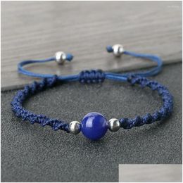 Beaded Strand Navy Blue Thread Braided Bracelet 10Mm Tiger Eye Natural Stone Couple Bangles Chain Friendship Psera Jewellery Gift Drop D Ot9D8