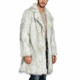 men s Luxury Faux Fur Coat Winter Warm Thick Jacket Lg Sleeve Lapel Collar Open Frt Fi Outwear Overcoat z5sw#