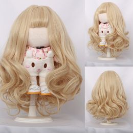 Party Supplies Real picture of 20cm cotton doll cute golden long curly hair curled wig high temperature wigs long curled wig cover for 33-36cm head circle cosplay