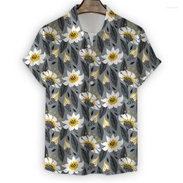 Men's Casual Shirts Painting Flowers Shirt Men Summer 3d Print Short Sleeve T Tops Fashion Harajuku Button Street Loose Lapel Blouse