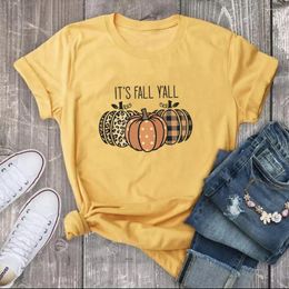 Women's T Shirts IT'S FALL Y'ALL Pumpkin T-Shirt Cotton Street Style Unisex Round Neck Regular Tee Top Tshirt