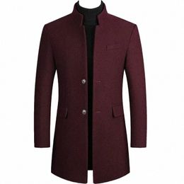 mens Woollen Coat Autumn Winter 2022 Medium Lg Windbreaker Thickened Stand Collar Male Trench Coat Abrigo Hombre 98Fm#