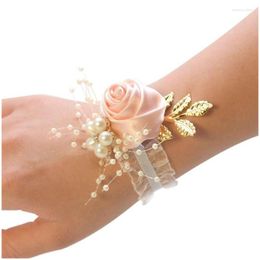 Charm Bracelets Pearl Rose Cor Ribbon Bridesmaid Wrist Flowers Bracelet Drop Delivery Jewellery Otcnk