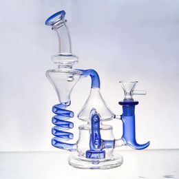 Glass Bong Coil Dab Rig Recycler Tornado Water Pipe Smoke Beaker 14mm male banger