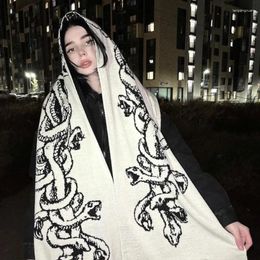 Scarves Fashion Creative Gothic Striped Knitted Women's Scarf Men's Winter Y2K Apron Black Snake Luminous Kpop Women Luxury