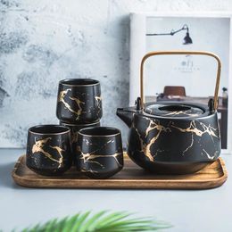 Teaware Sets European-style Marble Tea Cup Set Six-piece 1200ML Home Living Room Drinking Ceramic Pot Combination