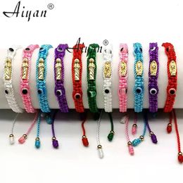 12 Pieces Eyes With Virgin Mary And Saint Jude Thread Braided Bracelet Can Be Given As A Gift Pray Many Colors To Choose 240315