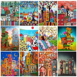 Timers Sdoyuno Diy Pictures by Number Color Houses Drawing on Canvas Handpainted Paintings Gift Kits Oil Painting by Numbers Home Decor